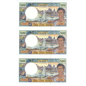 French Pacific Territories 3 x 500 Francs 1992 (ND) With Consecutive Numbers