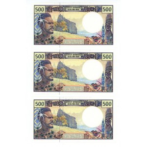 French Pacific Territories 3 x 500 Francs 1992 (ND) With Consecutive Numbers