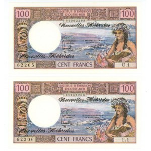 New Hebrides 2 x 100 Francs 1977 (ND) With Consecutive Numbers