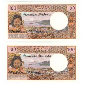 New Hebrides 2 x 100 Francs 1977 (ND) With Consecutive Numbers