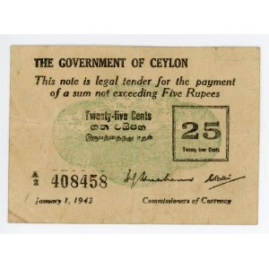 Ceylon 25 Cents 1942