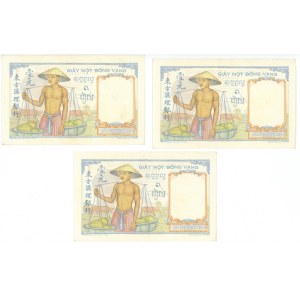 French Indochina 3 x 1 Piastre 1936 (ND) With Consecutive Numbers