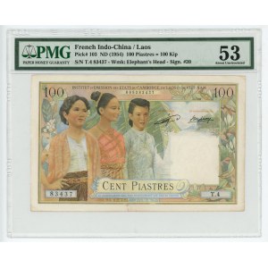 French Indochina Lao 100 Pistres = 100 Kip 1954 (ND) PMG 53 AUNC