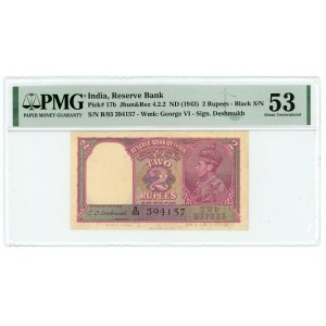 India 2 Rupees 1943 (ND) PMG 53 AUNC