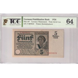 Germany - Weimar Republic 5 Rentenmark 1926 TQG 64