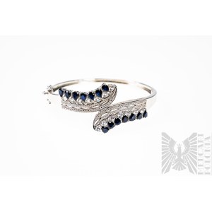 Bransoleta z Naturalnymi Niebieskimi Szafirami 5.26 Ct i Naturalnymi Białymi Topazami 1.96 Ct, Srebro 925, Certyfikat Gemporia