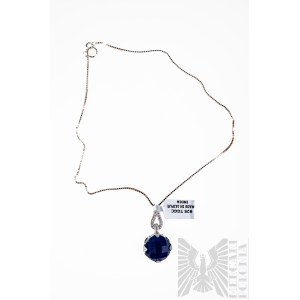 Naszyjnik z Zawieszką z Naturalnymi Lapis Lazuli 10.75 Ct i Topazami 0.16 Ct, Splot Wenecjana, Srebro 925