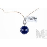 Naszyjnik z Zawieszką z Naturalnymi Lapis Lazuli 10.75 Ct i Topazami 0.16 Ct, Splot Wenecjana, Srebro 925