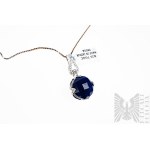 Naszyjnik z Zawieszką z Naturalnymi Lapis Lazuli 10.75 Ct i Topazami 0.16 Ct, Splot Wenecjana, Srebro 925