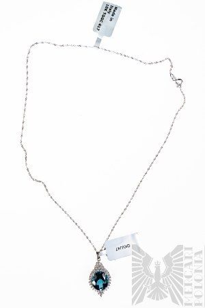 Necklace with Natural London Blue Topaz 6.00 Ct and Natural White Topaz 1.36 Ct, White Gold 417/10K