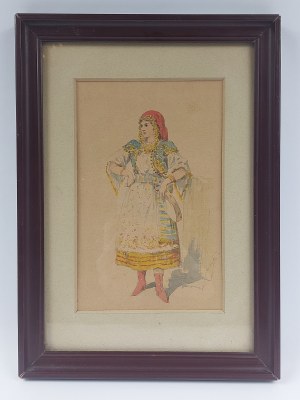 Tadeusz Rybkowski (1848-1926), Akwarela z kobietą w stroju ludowym, 1890