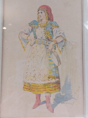 Tadeusz Rybkowski (1848-1926), Akwarela z kobietą w stroju ludowym, 1890
