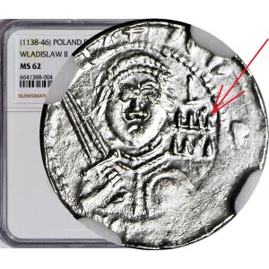 RRR-, Władysław II Wygnaniec 1138-1146, Denar, książę i biskup, SCHEMATYCZNA PALISADA WOKÓŁ GRODU