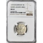 Śląsk, Georg Wilhelm, 3 krajcary 1674, BRZEG, Pierwszy Rok Bicia, mennicze