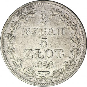Zabór Rosyjski, 5 złotych = 3/4 rubla 1838, MW, Warszawa
