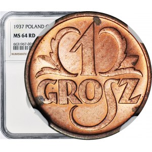 1 grosz 1937, menniczy, kolor RD