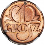 1 grosz 1937, menniczy, kolor RD