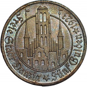 Wolne Miasto Gdańsk, 5 guldenów 1923, Kościół Mariacki, mennicze