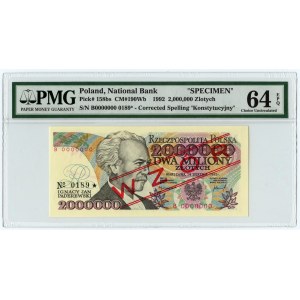 2.000.000 złotych 1992 - seria B 0000000 No 0189* - WZÓR / SPECIMEN - PMG 64 EPQ