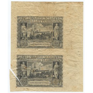 20 Zloty 1940 - ohne Serie und Nummerierung 2 ungeschnittene Stücke