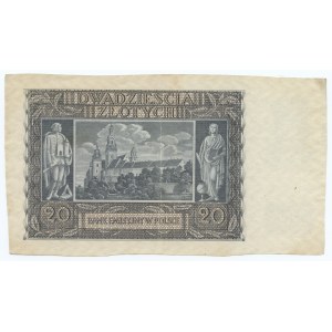 20 złotych 1940 - Półprodukt na papierze ze znakiem wodnym - w pełni UKOŃCZONY bez serii oraz numeracji.
