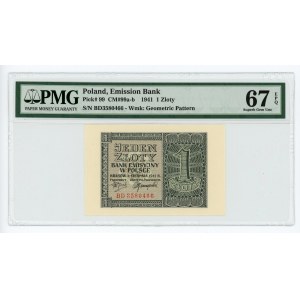 1 złoty 1941 - seria BD - PMG 67 EPQ - 2-ga max nota