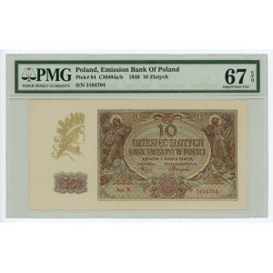 10 złotych 1940 - seria N. - PMG 67 EPQ - 2-ga max nota