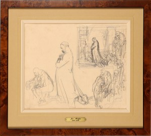 Jan Matejko (1838-1893), Szkice modlącego się dostojnika oraz Attyki Sukiennic - rysunek dwustronny