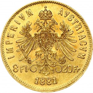 Austria 8 Florins - 20 Francs 1881
