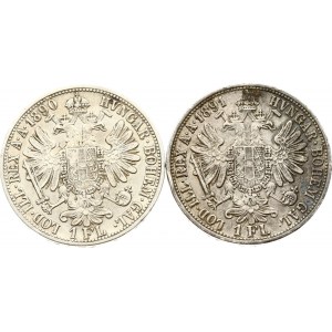 Austria 1 Florin 1890 & 1891 Lot of 2 pcs