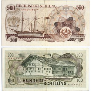 Austria 100 Schilling 1969 & 500 Schilling 1965 Lot of 2 Banknotes