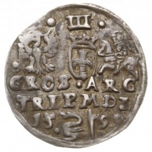 trojak 1599, Wilno, na rewersie herb Łabędź (Andrzeja Z...