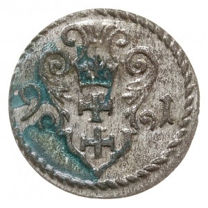 denar 1591, Gdańsk, CNG 145.II, na rewersie zielona pat...