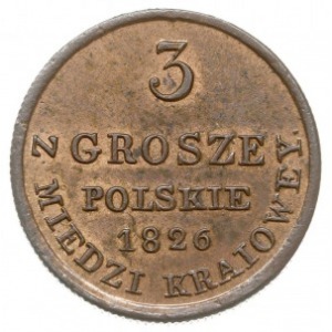 3 grosze polskie z miedzi krajowej 1826, Warszawa, Iger...