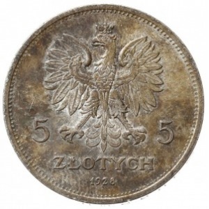 5 złotych 1928, Warszawa, “Nike”, Parchimowicz 114.a, n...