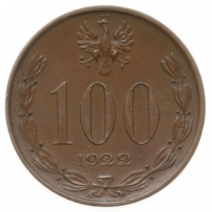 100 marek (bez nominału) 1922, Warszawa, Józef Piłsudsk...