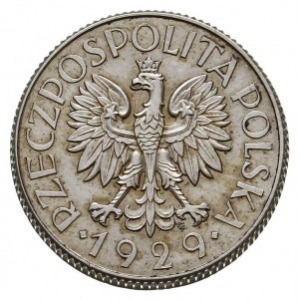 1 złoty 1929, Warszawa, na rewersie z lewej strony wklę...