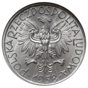 5 złotych 1958, Warszawa, “Rybak”, odmiana z wąską cyfr...