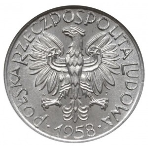 5 złotych 1958, Warszawa, “Rybak”, odmiana z szeroką cy...