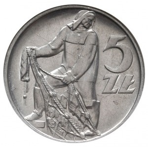 5 złotych 1958, Warszawa, “Rybak”, odmiana z szeroką cy...