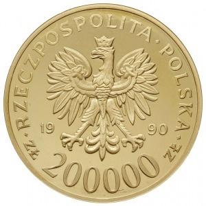 200.000 złotych 1990, USA, Solidarność 1980-1990, złoto...