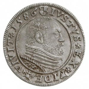 grosz 1586, Królewiec, pod popiersiem księcia znak Pawł...