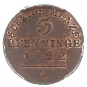 3 fengi 1822 B, Wrocław, AKS 33, moneta w pudełku PCGS ...