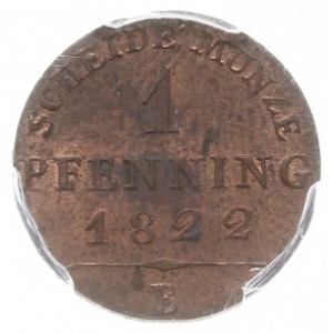 1 fenig 1822 B, Wrocław, AKS 35, moneta w pudełku PCGS ...