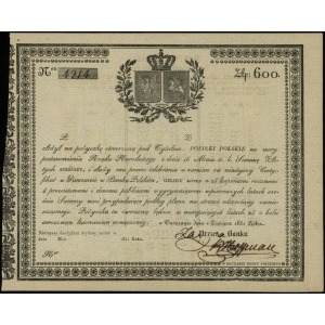 Posiłki Polskie, pożyczka na 600 złotych 1.06.1831, num...