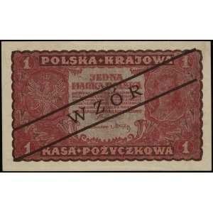 1 marka polska 23.08.1919, czarny ukośny nadruk WZÓR, s...