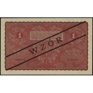 1 marka polska 23.08.1919, czarny ukośny nadruk WZÓR, s...