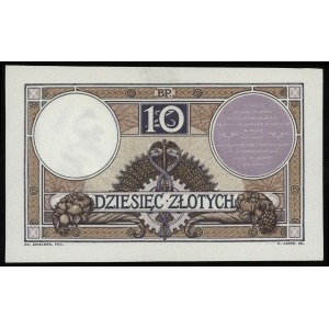 10 złotych 28.02.1919, klauzula w 9 wierszach na fiolet...