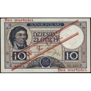 10 złotych 15.07.1924, czerwony nadruk Bez wartości / W...