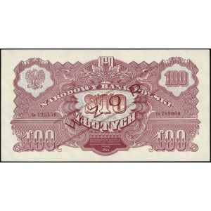 100 złotych 1944, w klauzuli OBOWIĄZKOWE, czerwony ukoś...